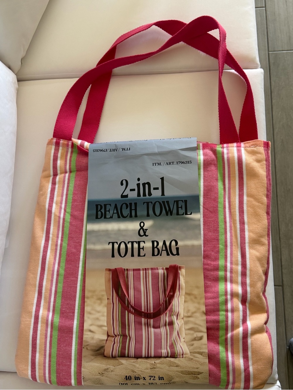 2-in-1 Beach Towel & Tote Bag - Pink Striped